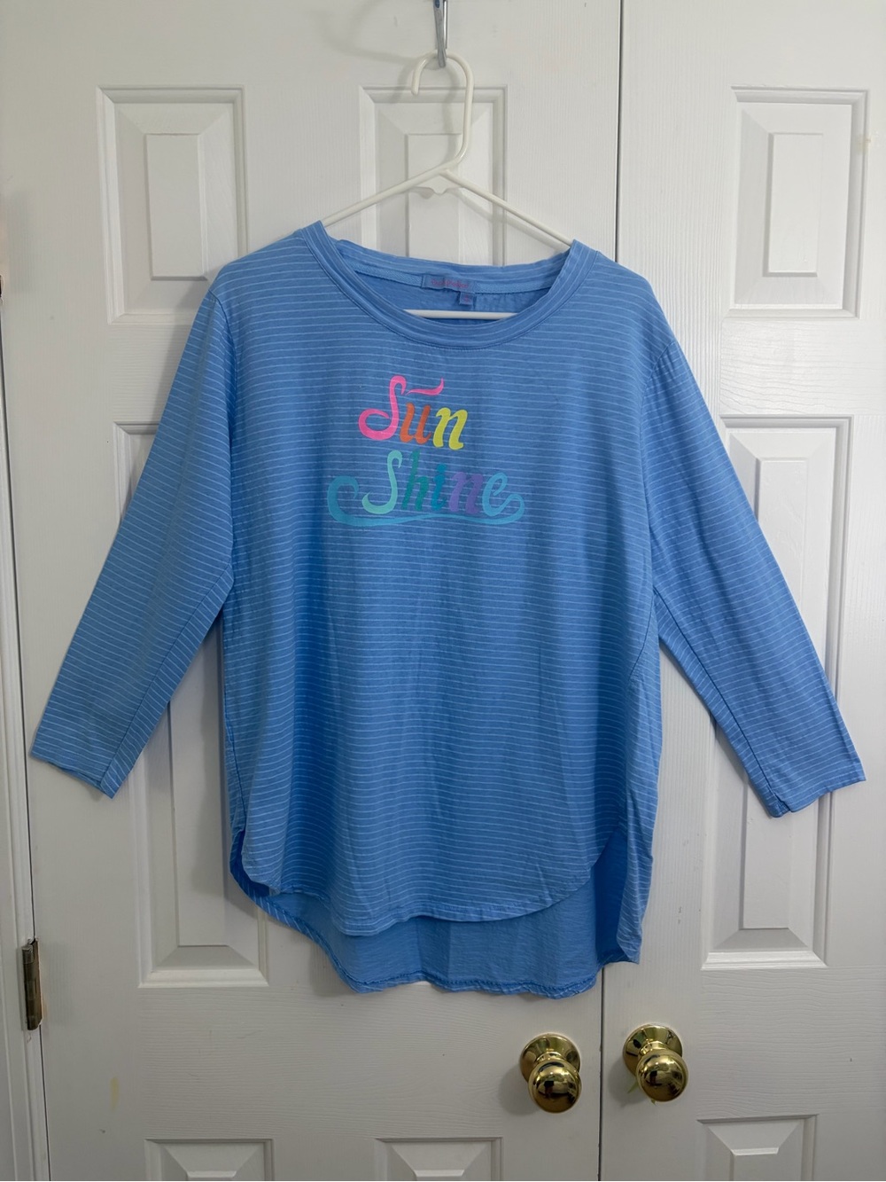 Fresh Produce Blue Striped Long Sleeve Sun Shine Rainbow 100% Cotton Top Size XL